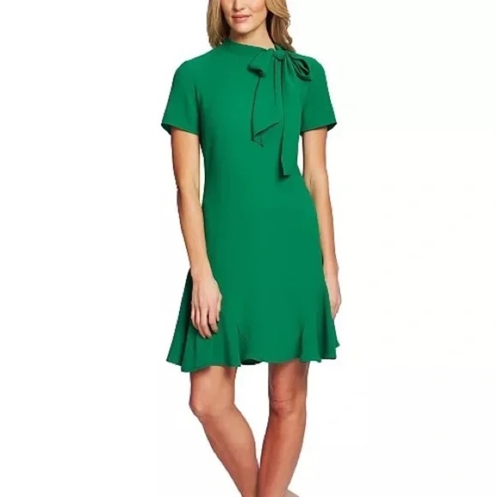 CeCe Women's Short Sleeve A-line Green Dress with Bow Size 8